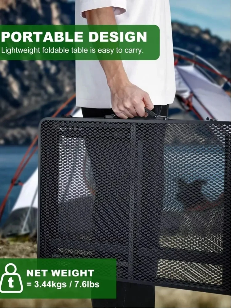 Tragbarer Aluminium-Klappgrilltisch, Metallgitter-Kochfläche für Draußen, 60cm & 90cm Breitenoptionen, Leichter Campingtisch für BBQ, Wohnmobil & Picknicks
