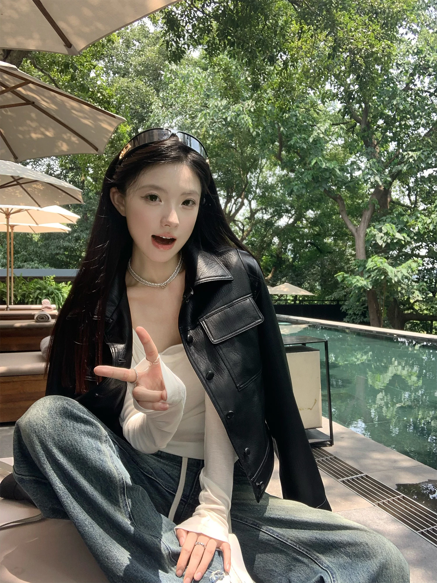 Yuzuqi Silver Town Cold Brew Bla Leather Jaet Damska Odzież Wysokiej Klasy ort Biker Sle Upper Apparel Odpowiednia Szerokość Ramion