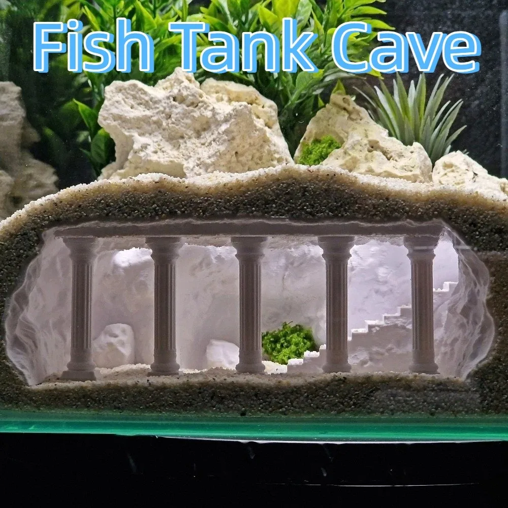 Cueva para Peceras Impresa en 3D, Columna Romana Artificial, Refugio Simulado para Peces, Ventanas de Observación, Túnel de Plástico para Acuarios