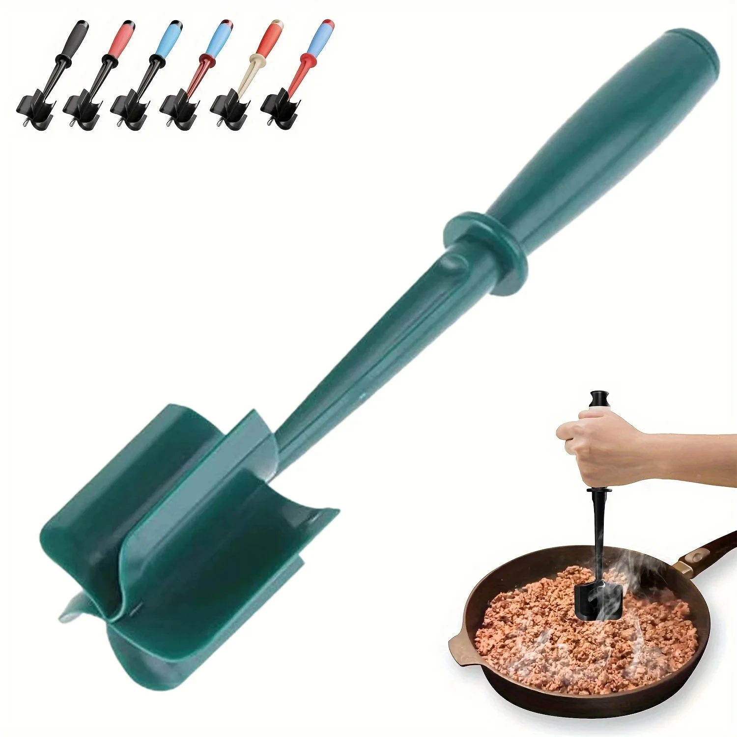 Meat Chopper Masher 5-Blade Heavy Duty Potato Masher for Burgers Hash Browns Non-Stick Dishwasher Safe Heat-Resistant Grip Kitch