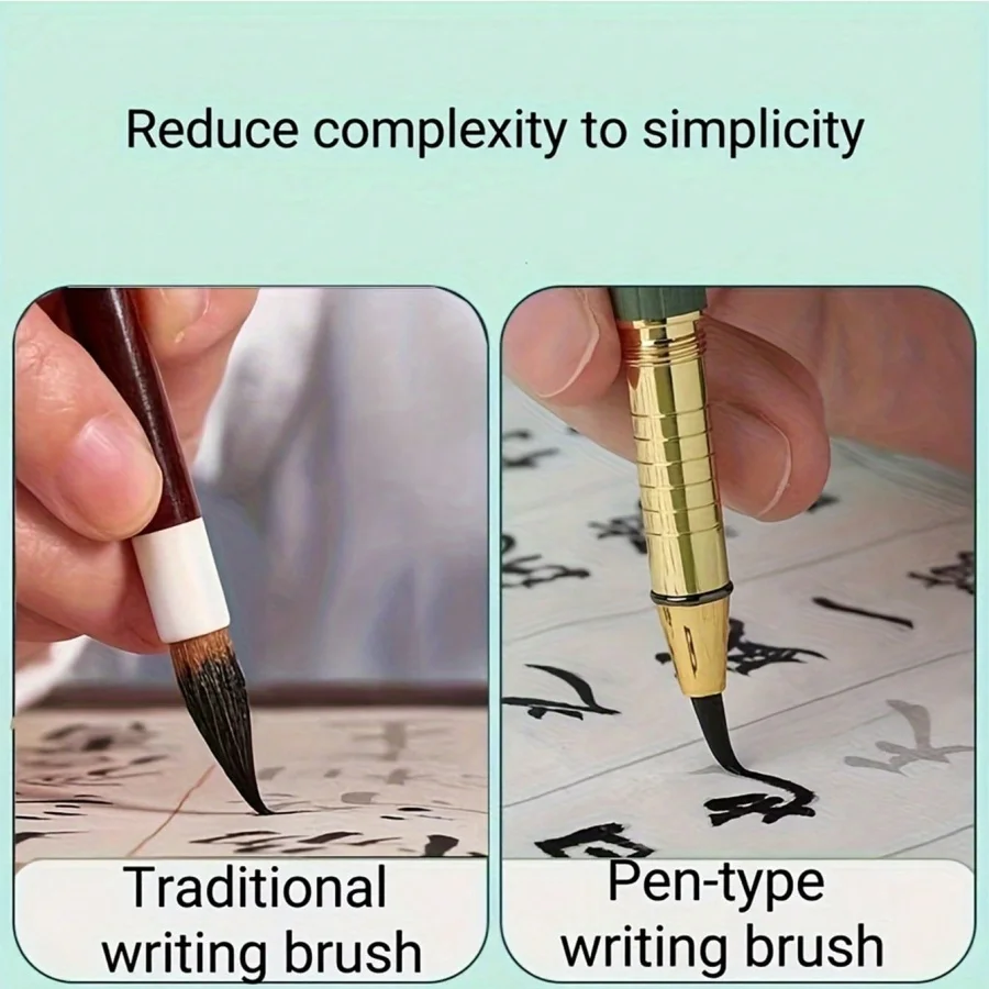 1 Metallstift-Pinsel + 10 schwarze Tintenpatronen, geeignet für Schüler zum Üben des Pinselschreibens in der Kalligrafie – Detail 7