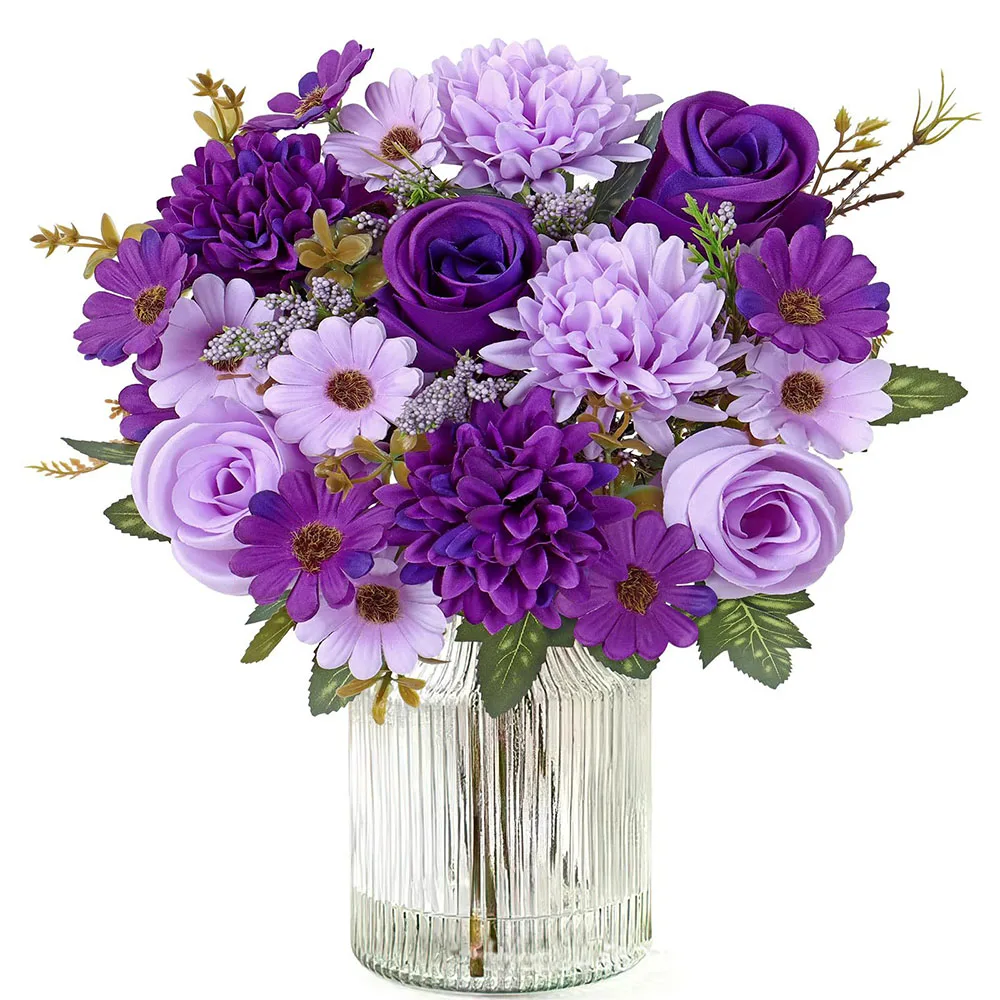 7 Zweige Künstlicher Blumenstrauß, Kunstrosen, Gänseblümchen, Chrysanthemen für Hochzeit, Heimdekoration, Tischdekoration, Partydekoration – Detail 5