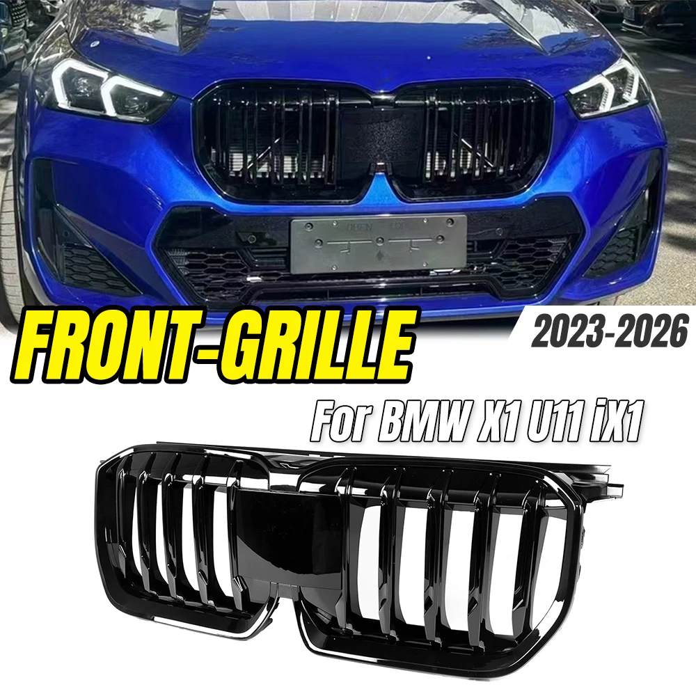 

For BMW X1 U11 U12 2023-2026 Front LED Light Kidney Grille Gloss Black Single/Double Slat Racing Grill Body Kit Replacement