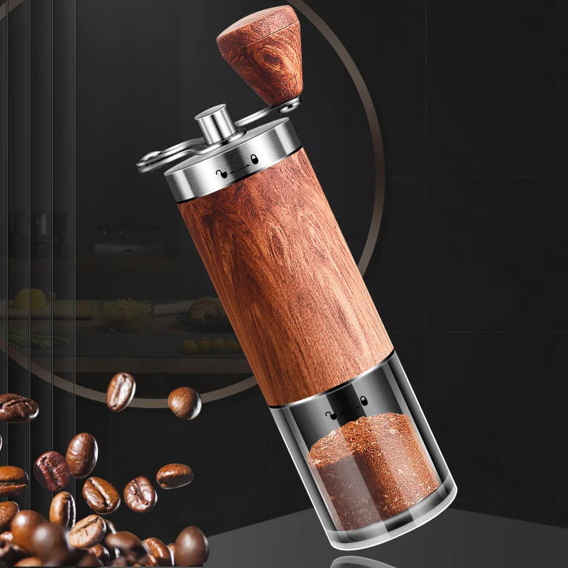 304 Stainless Steel Hand Cranked Coffee Machine Multi Functional Wood Grain Coffee Grinder Mini Bean Grinder  5.1X5.1X19cm