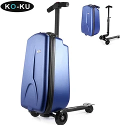 KO-KU Foldable Scooter Suitcase 4-15 Years Old Children Riding Large Capacity Suitcase on Wheels 18Inch Carry-on Trolley Case