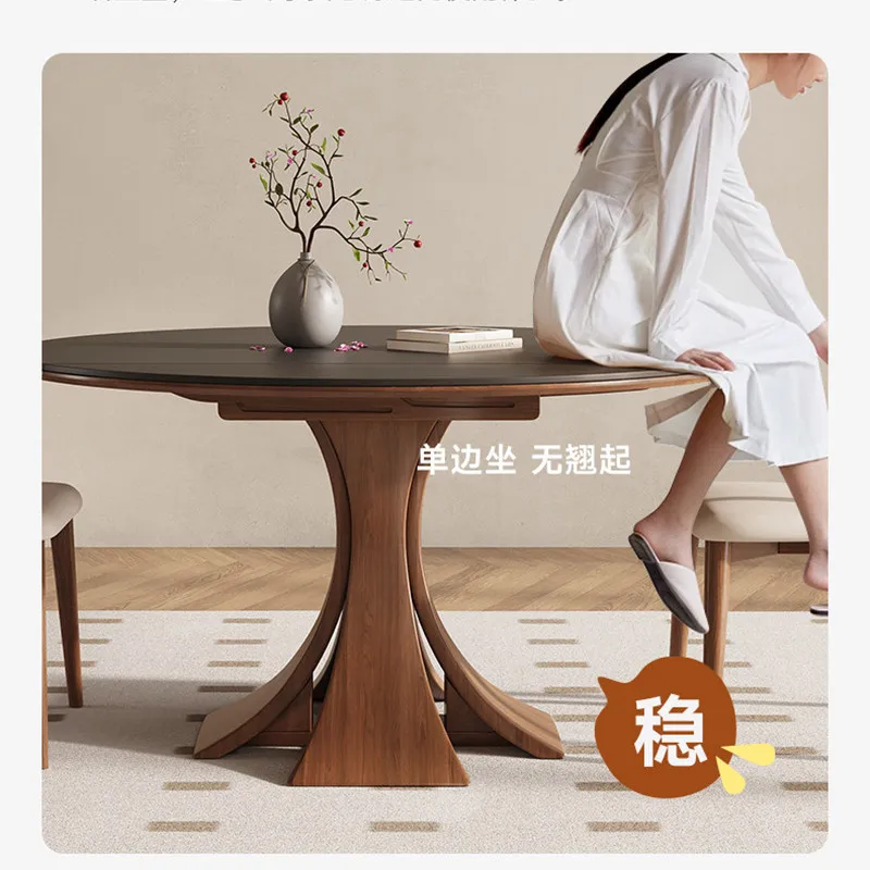 Slate dining table retractable household small apartment square and round dual-purpose solid wood variable round table