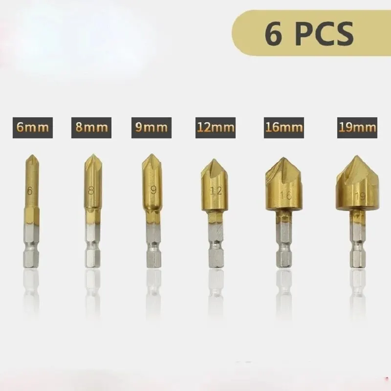 6 Pcs HSS Countersink Drill Bit Set Reamer Woodworking Chamfer Drill Counterbore Pliot Hole Cutter Screw Hole Drill