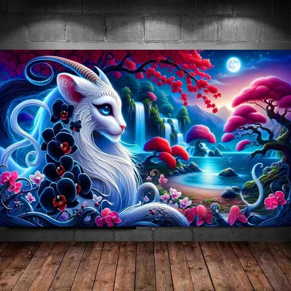 

Stunning White Lion Flowers Waterfall Diamond Painting Kit Diy Full Diamond Art Mosaic Psychedelic Diamond Embroidery Home Decor