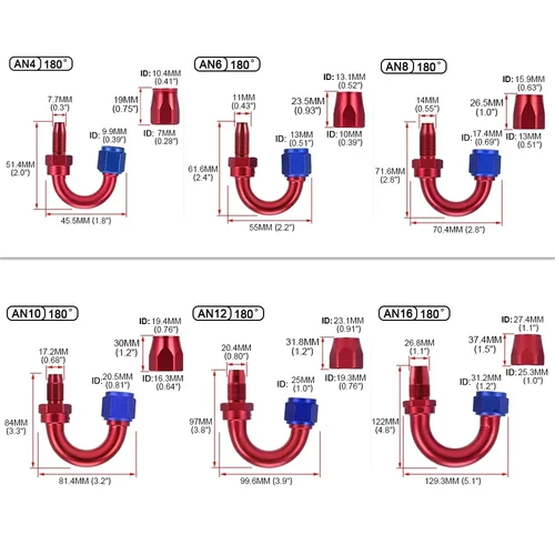 Imagen 2 del producto AN4 AN6 AN8 AN10 AN12 Manguera de combustible de PTFE de acero inoxidable Tubo de línea de enfriador de gas y aceite 4x0 °   4x45 °   4x90 °   4x180 °   Accesorios de extremo giratorio