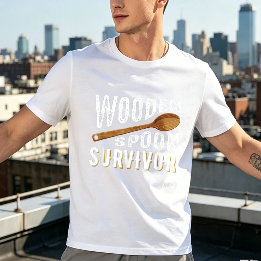 Wooden Spoon Survivor Champion Funny Gift Unisex Cotton Casual Novelty Apparel Funny Outdoors High Quality Cotton Short-sleev