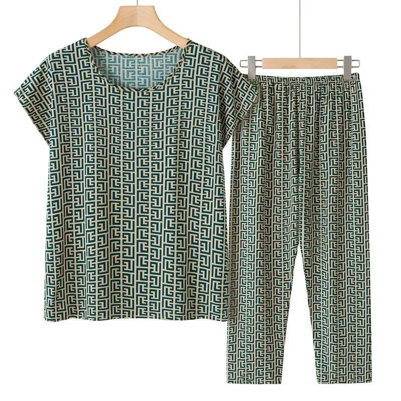 Sommer-Outfits: Lässiger Pyjama aus Eisseide, lockerer zweiteiliger Anzug in Übergröße mit kurzärmeligem Oberteil – Detail 28