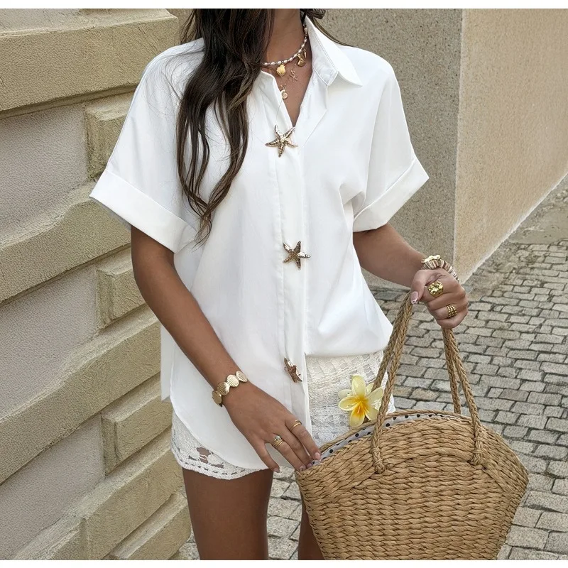 

Белые женские рубашки: Новая осенняя коллекция 2026 – модные однотонные блузки с длинным рукавом, свободные повседневные топы с коротким рукавом для женщин