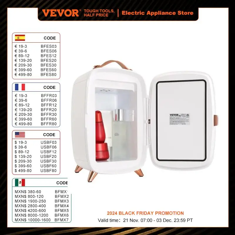 VEVOR 6 L Mini Réfrigérateur Mini Frigo Cosmétique 8 Canettes de 330 mL AC/DC