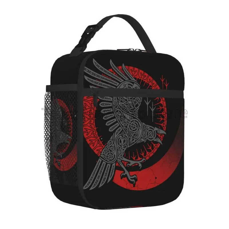 Odin Viking Norse mitologia Black Raven Crow borsa da pranzo isolata riutilizzabile portatile impermeabile Oxford Bento Tote per lavoro di viaggio