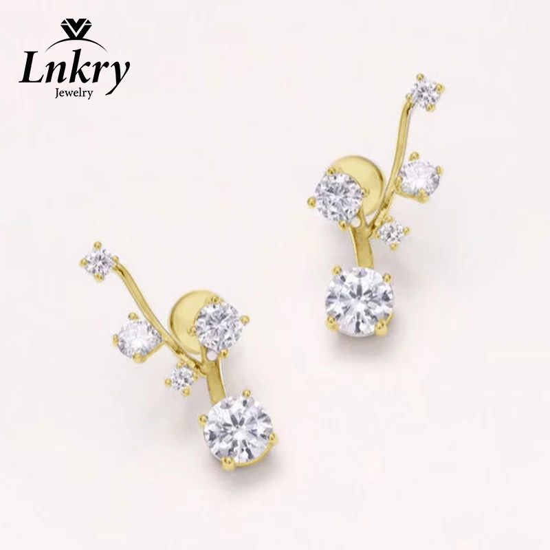Lnkry Certified 5-Stones Moissanite Stud Earring Sparkling 14K Gold Filled Long Climber Earrings for Women 2026 Trend Jewelry
