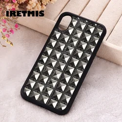 Iretmis Phone Cover Case For iPhone X XS Max XR 11 12 13 PRO MINI 14 15 16 Plus Silicone Rubber Studded