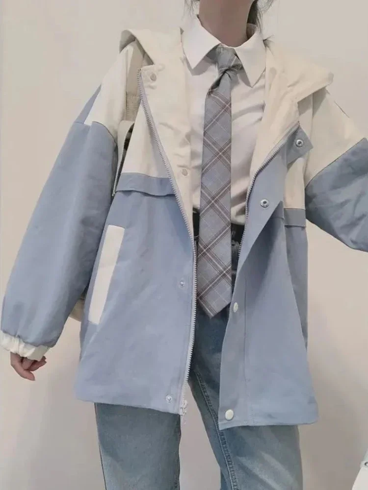 

Куртки женские в японском стиле в консервативном стиле, уличная мода, популярные студенческие повседневные универсальные свободные женские пальто с длинными рукавами и капюшоном, милая девушка