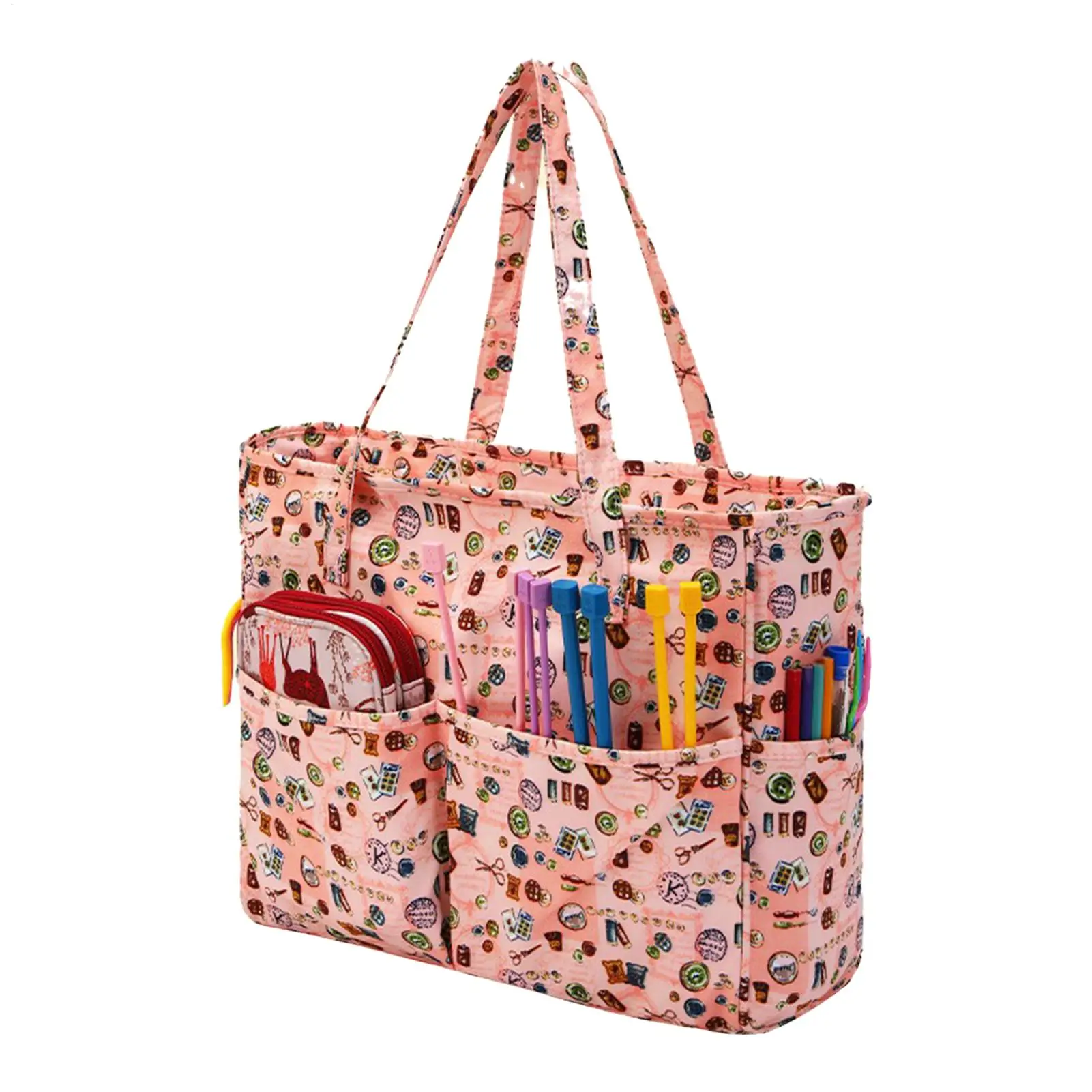 Yarn Storage Bag Oxford Cloth Multi-Pocket Portable Moving Knitting Storage Crochet Bag Organizer For Ruler Craft Tool Home