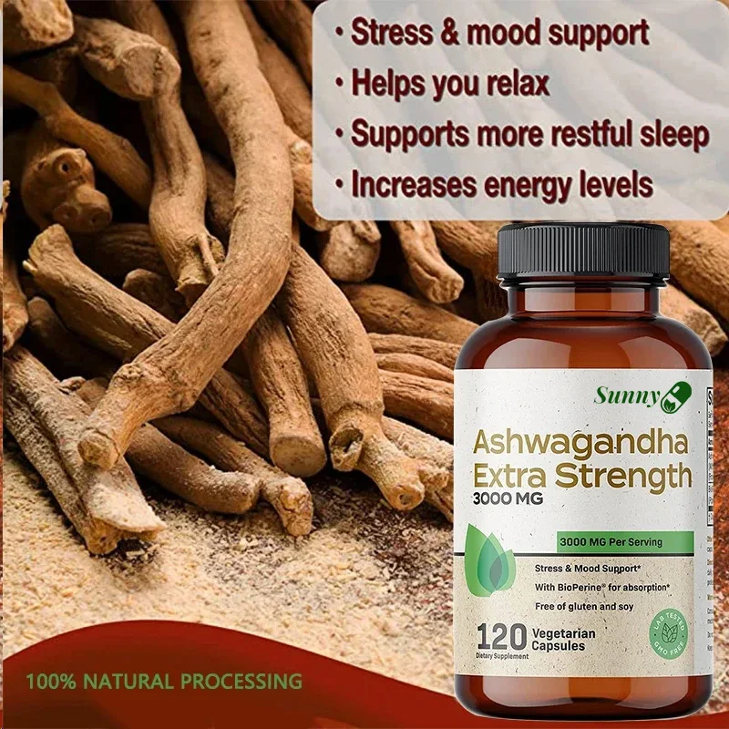 Ashwagandha Supplements - Stress Relief & Anxiety Relief, Calming, Mood Ease, Focused Energy, Adrenal Cortisol Support