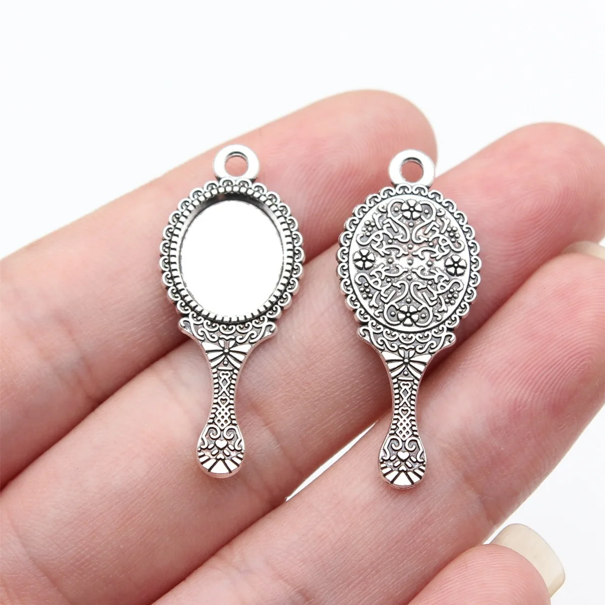 40pcs 34x14mm(1.34x0.55inch) Antique Silver Color Vintage Mirror Charms Pendants DIY Jewelry Making Accessories image 2
