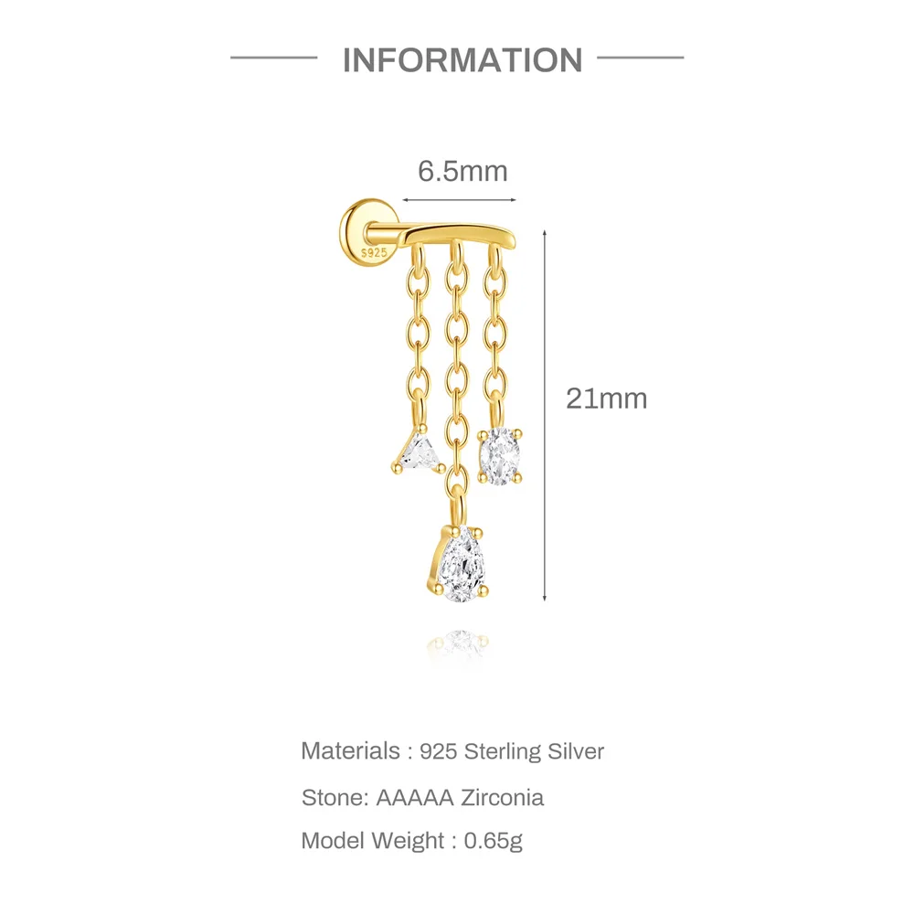 AIDE 925 Sterling Silber Geometrische Glatte Ketten-Quasten-Ohrringe für Damen, Knorpel-Spiral-Piercing, flache Rückseite, zum Schlafen tragbar – Detail 26