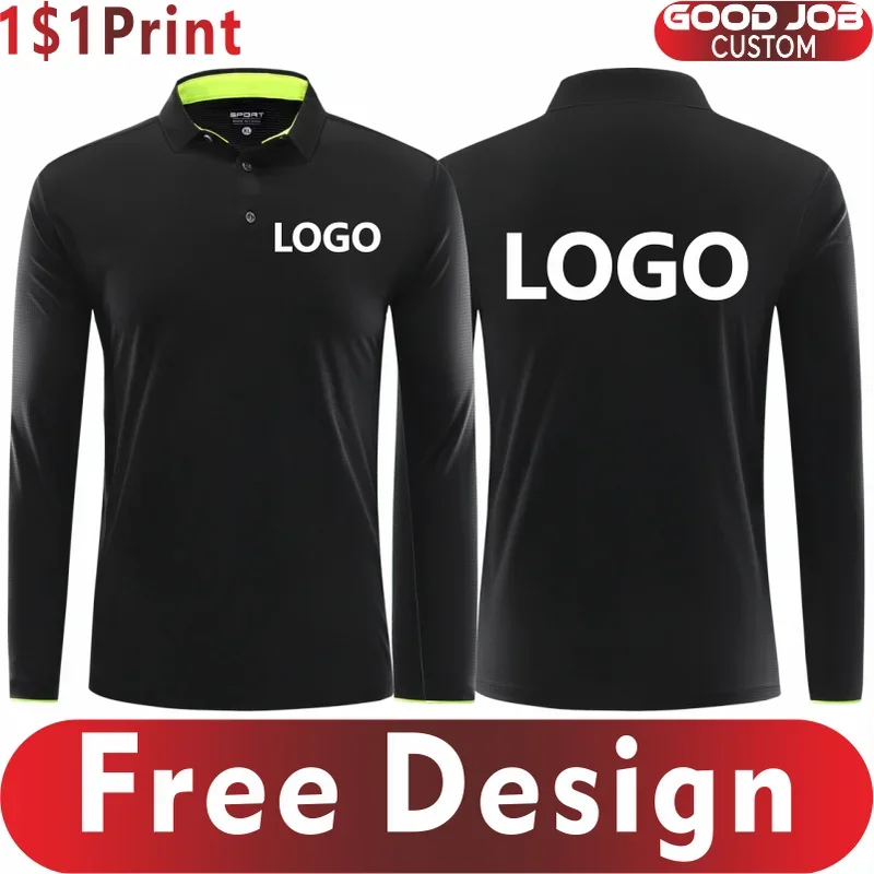 Quick-drying Long Sleeve Polo Custom Logo 100% Polyester Sports Polo Shirt Printing Team Design Elastic Bottom Shirt 2025