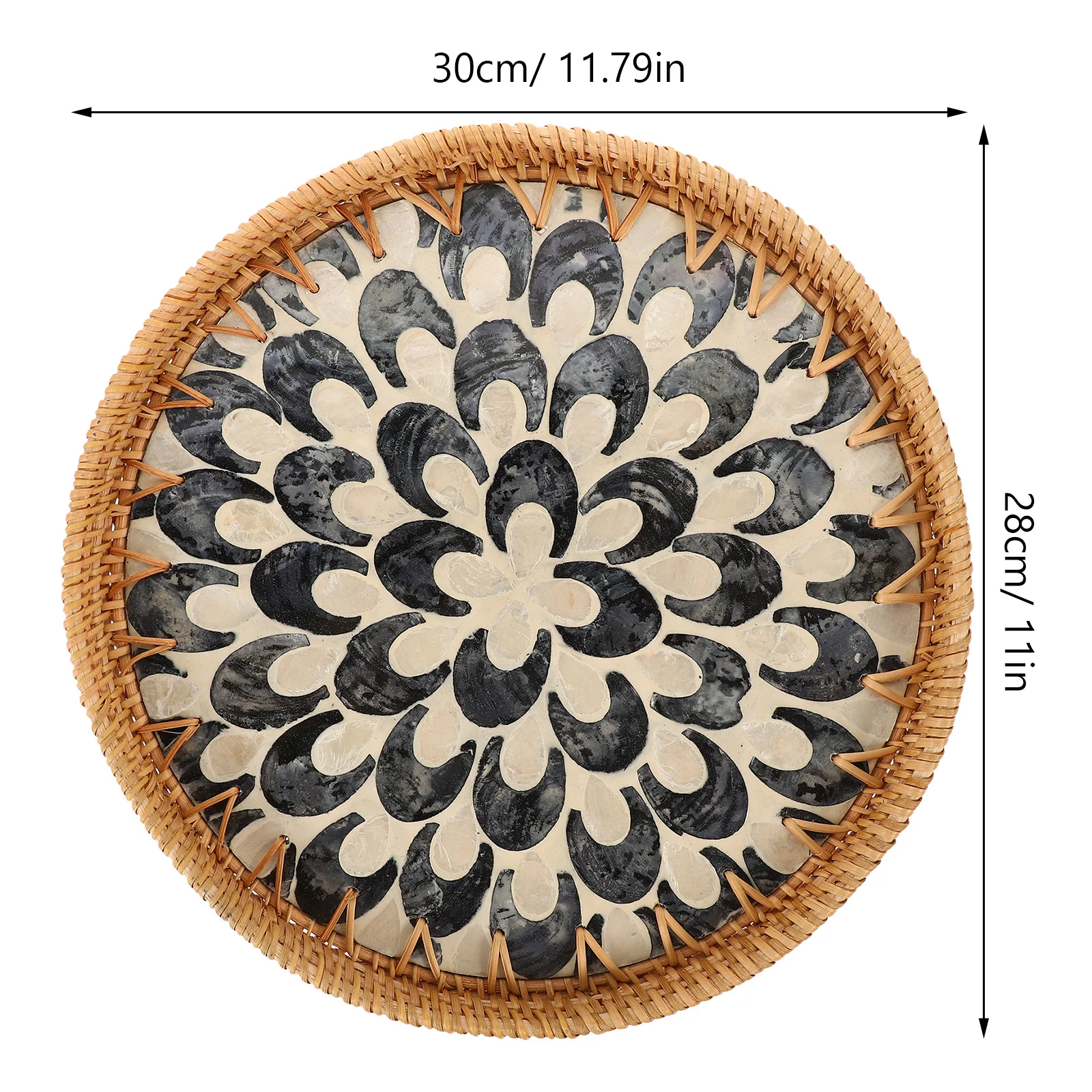 سعة كبيرة الروطان سلة مغزولة مستديرة الفاكهة وجبات خفيفة تخزين حامل المطبخ تخدم صينية ديكور المنزل المنظم