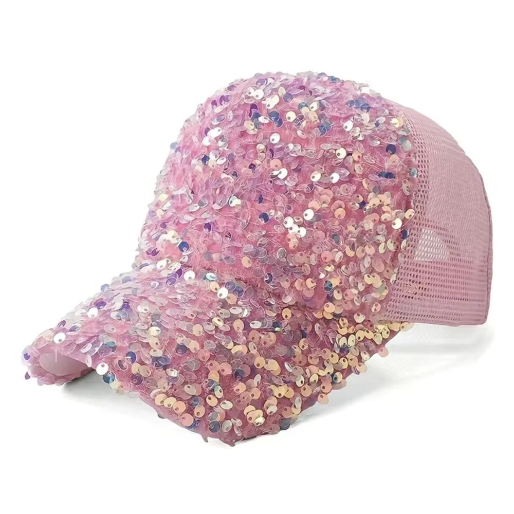 Fashion Blingbling Sequins Baseball Cap Adjustable Shiny Sun Hat Breathable Sunshade Glitter Peaked Cap Party