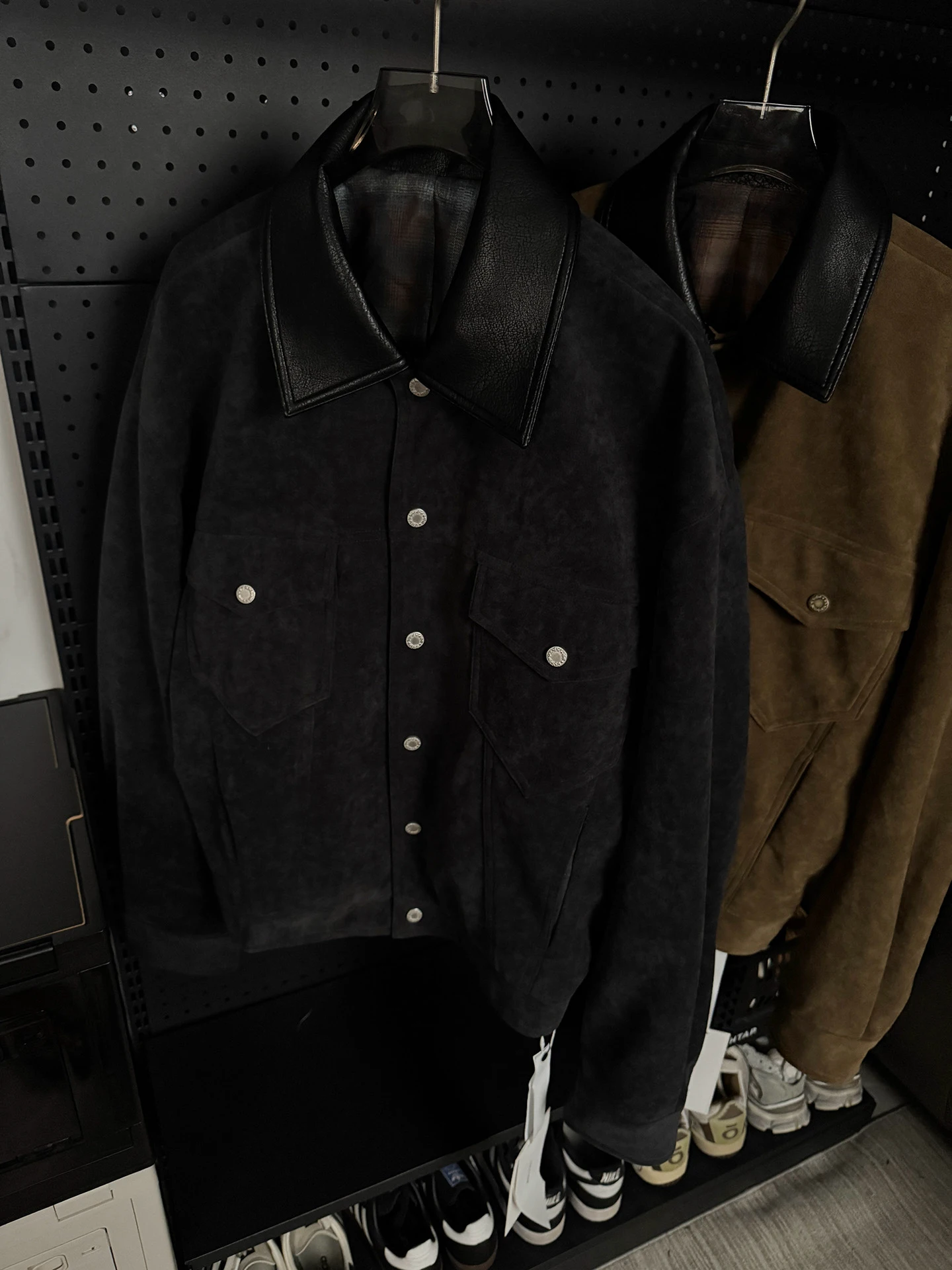 

Retro American Weathered Leather Collar Jaet Men's ort Wide Collar Autumn Winter Polyester Fiber Youth Loose Fit Long Sve