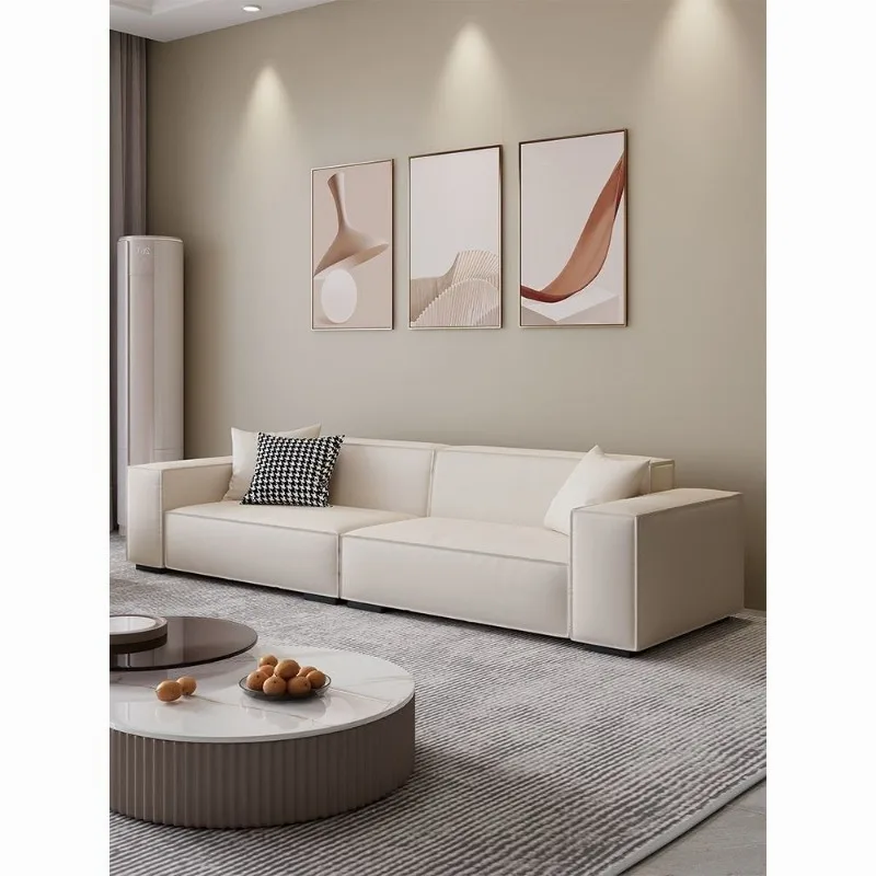 Fabric sofa cream tofu block sofa, living room technology minimalist modern straight-row sofa