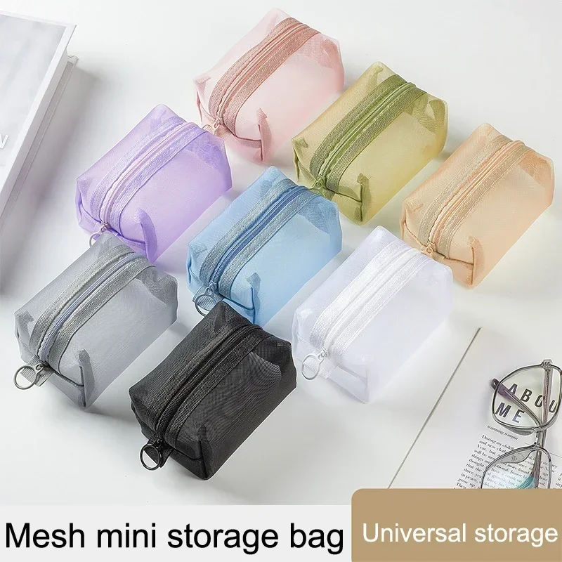 1/2/3PCS Mesh Cosmetic Pouch Lipstick Storage Bags Coin Purse Headphone Case Organizer Data Cable ID Card Bank Card Storage