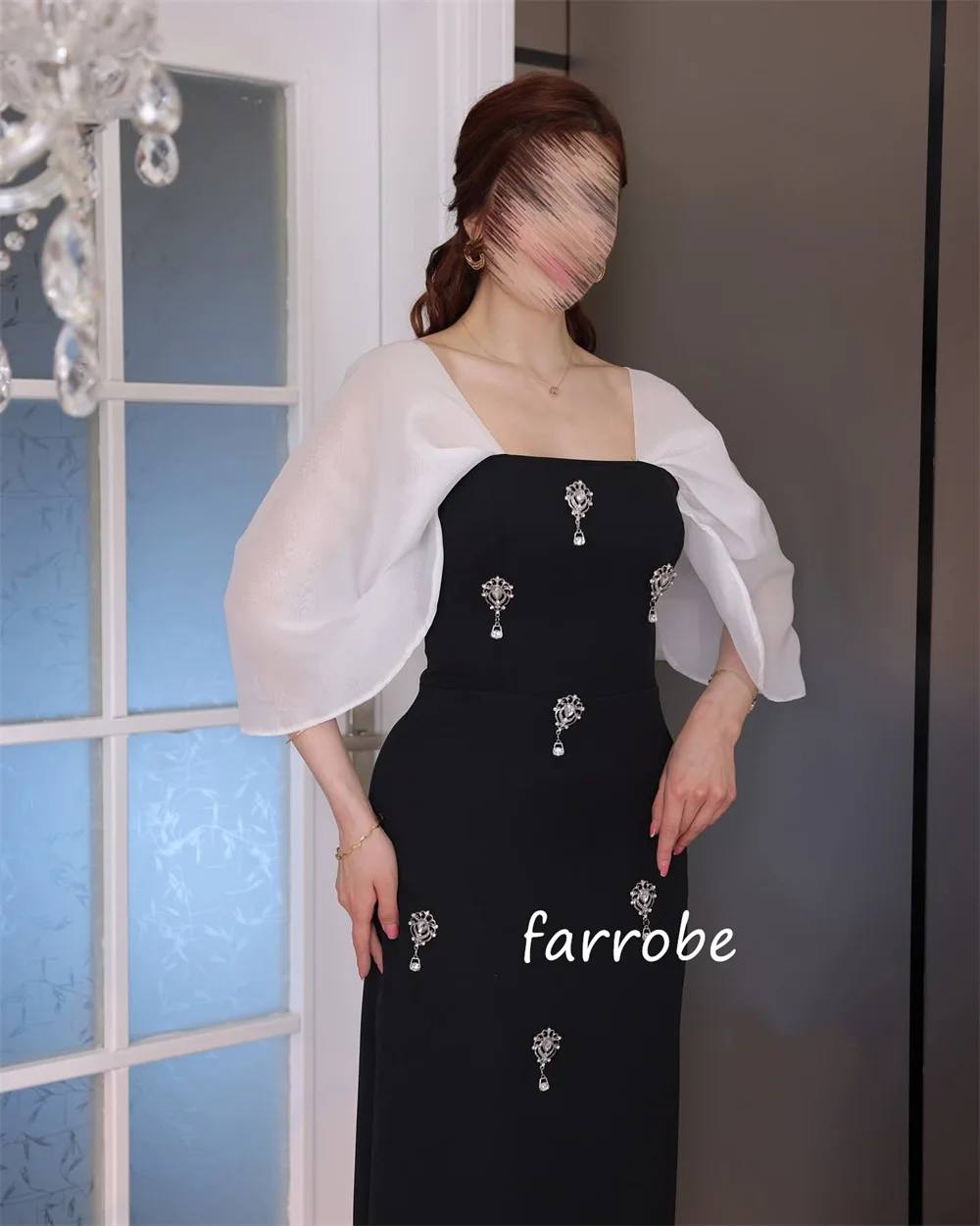 Customized Fashion Jersey Sequined Pleat Straight Square Neck Midi Dresses Bespoke Occasion Exquisite High Quality