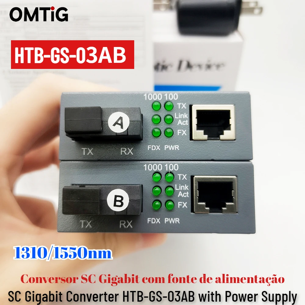 Gigabit Converter HTB-GS-03AB Single-mode SC Port With Power Supply 100/1000Mbps Pair Of Transceivers For Sale