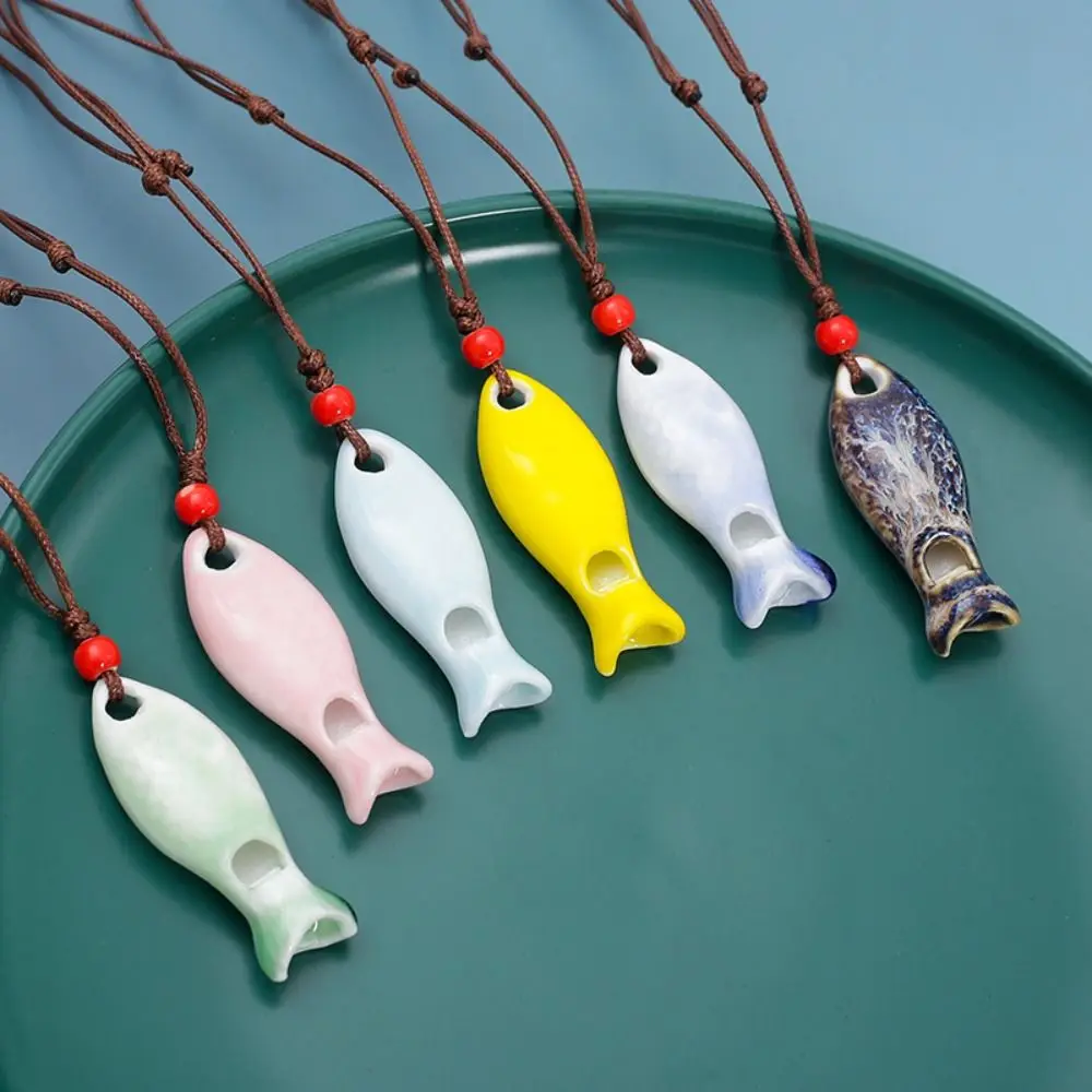 New Adjustable Cord Fish Whistle Necklace Handmade Ceramic Whistle Pendant Porcelain Fish Pendant Jewelry Accessories