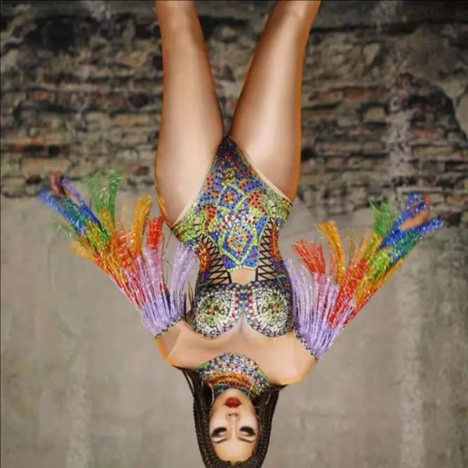 

Show girl outfit Dance School Bodysuit Performance outfit Rhinestones Tights Stage Wear Bar DJ Sexy Singer Dancer Dance Costume