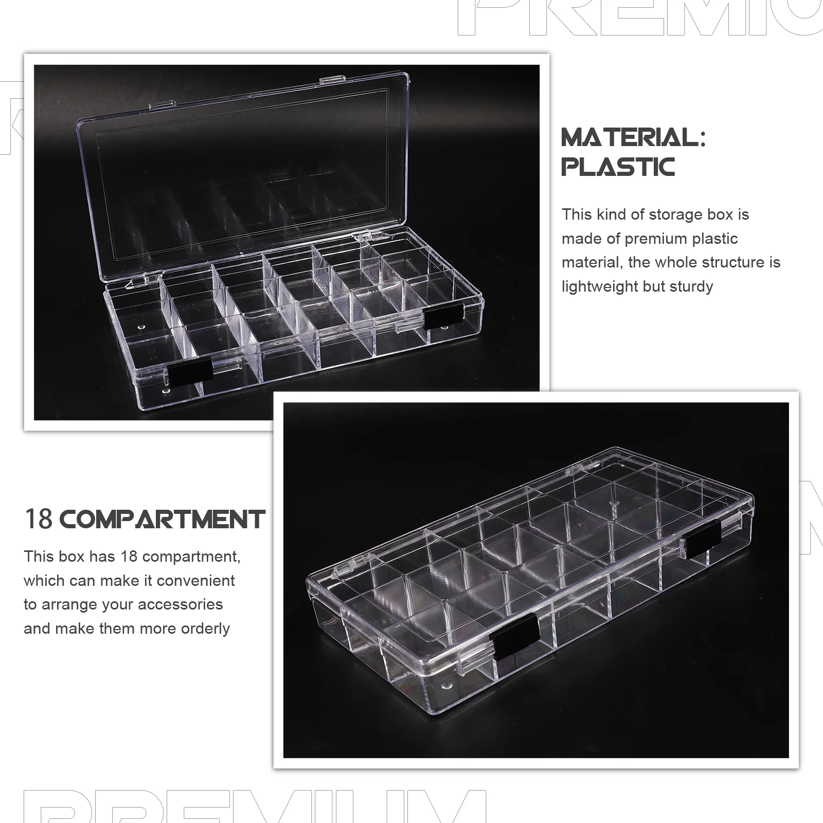 

Plastic 18-Compartment Storage Box Transparent Organizer Jewelry Earrings Box Small Items Organizer Desktop Finishing Storage