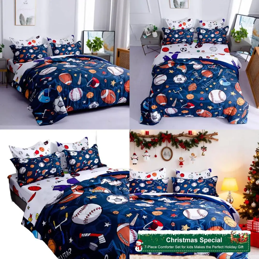 

Детский комплект постельного белья Queen из 7 предметов с 3D спортивными мотивами: футбол, баскетбол, бейсбол, футбол