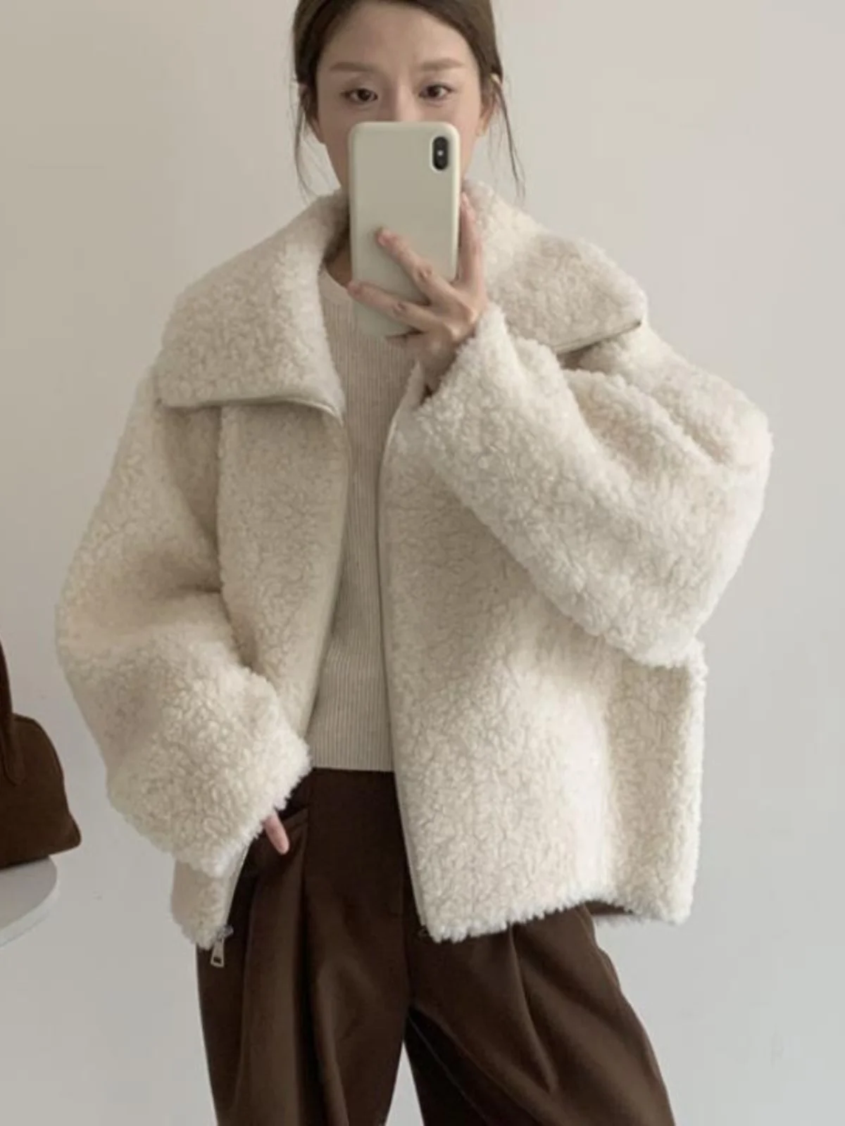 

Women's Fce Lined Thiened Casual Zipper Jaet Autumn Winter Loose Slimming Outerwear Soft Plu Warm Faionable Top