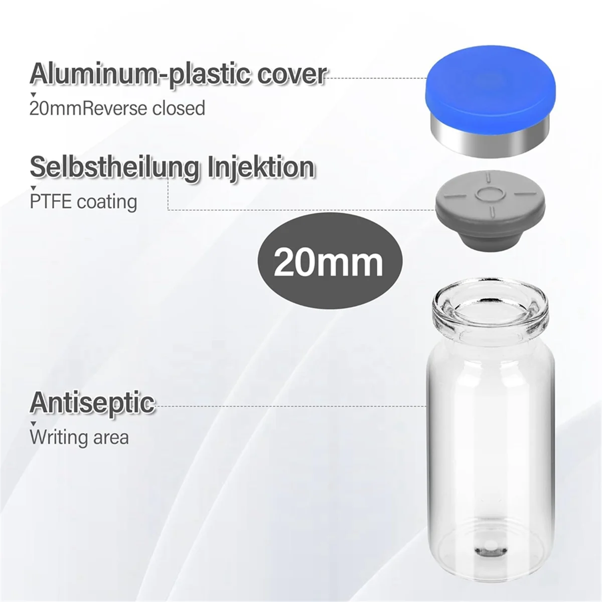 Empty Vials with Self Healing Injection Port, with Aluminum Plastic Cap, Sealed Empty Vials (10ML 12PCS)