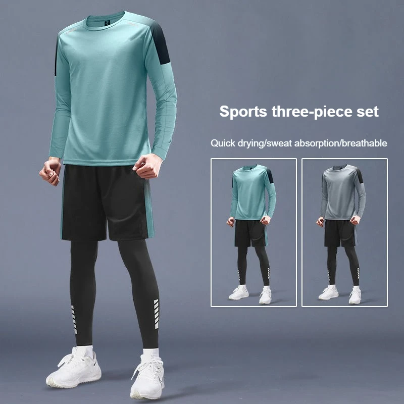 

2 Pcs/Set Running fitness suit men's spring autumn morning jogging training quick drying professional sportswear breathable