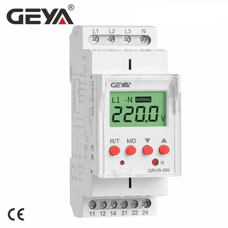 GEYA GRV8-S LCD Digital Display Voltage Relay 8A 2SPDT Monitoring Phase Sequence Relay 2CO