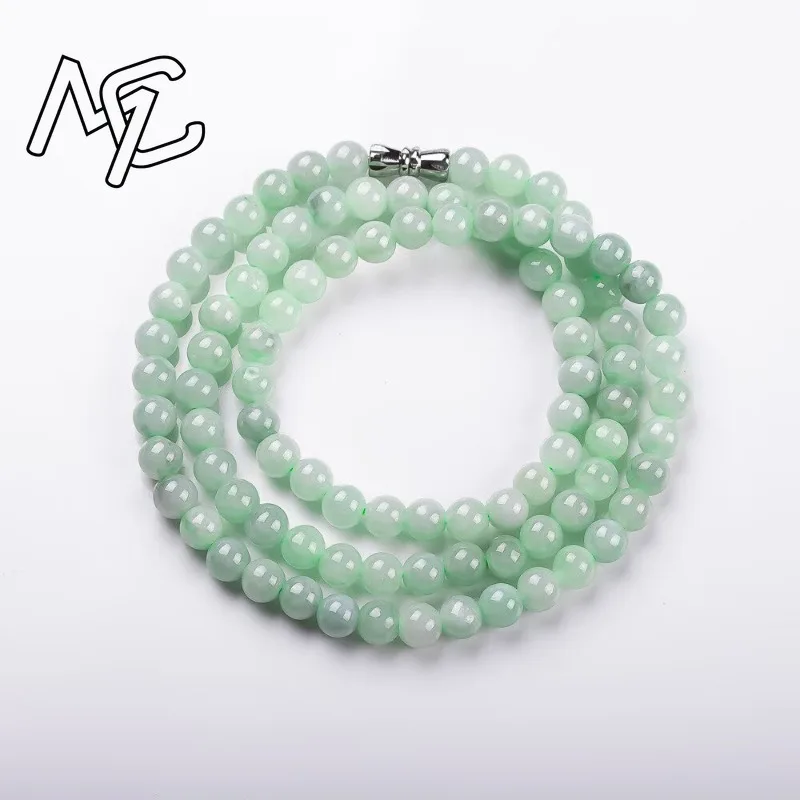 Real Natural Ice Seed Jade 5mm Bead Three Circles Bracelet Carved Charm Jadeite Jewelry Fashion Amulet Gifts Women Sweater Chain view 5