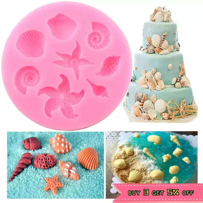 1PCS Cake Decorating Mold Tools DIY Sea Creatures Conch Starfish Shell Fondant Cake Candy Silicone Molds Creative DIY Chocolate