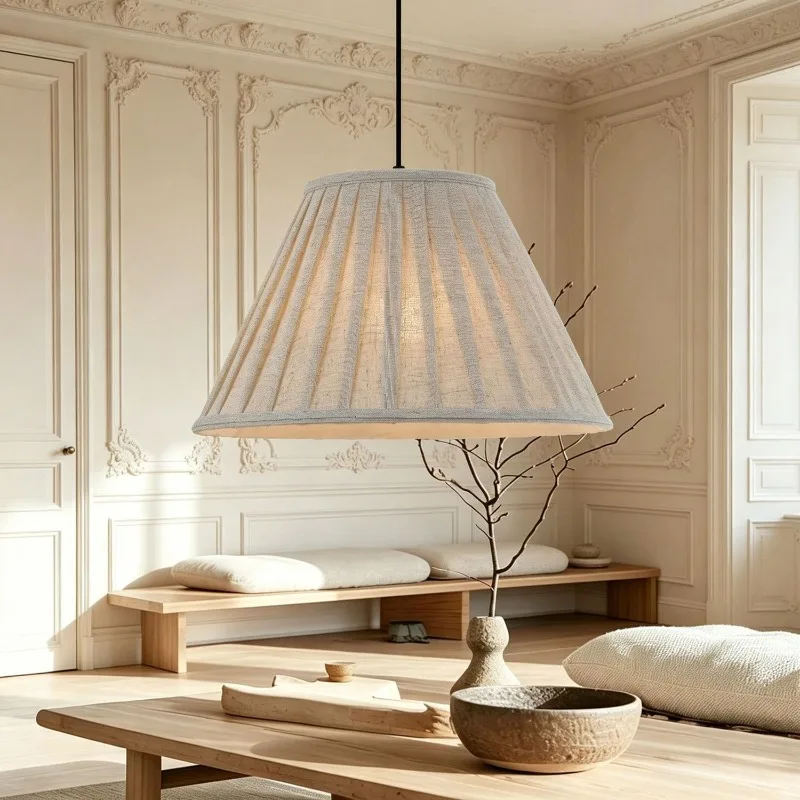 French medieval fabric pendant lamp Nordic style living room bedroom light cream style dining room