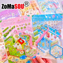 New! Mini World Cartoon DIY 3D Scene Sticker Cabin Scene Stacking Pasting Sticker Christmas Birthday Gift for Child Kid Girl Boy