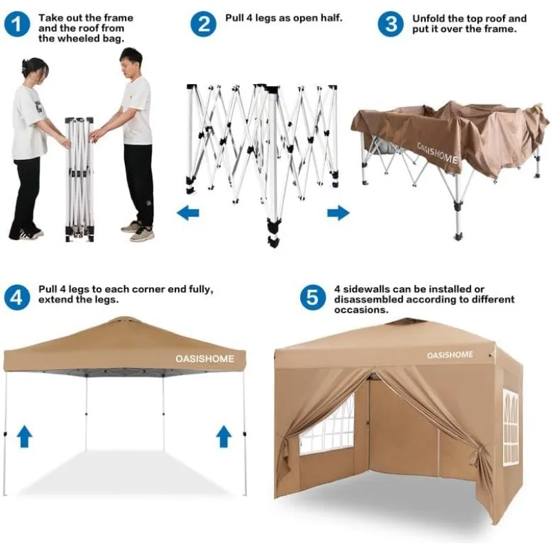 Carpa con dosel instantáneo Pop-up Gazebo, 10 'x 10', con 4 paredes laterales, ventanas, bolsa con ruedas, para Patio/exterior/fiestas de boda