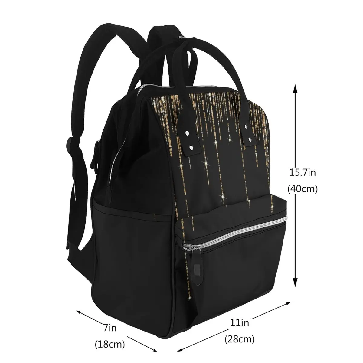 Black And Gold Glitter Pattern Student Backpack School Bag Hiking Travel Daypack for Men Women Bookbag Shoulder Bags