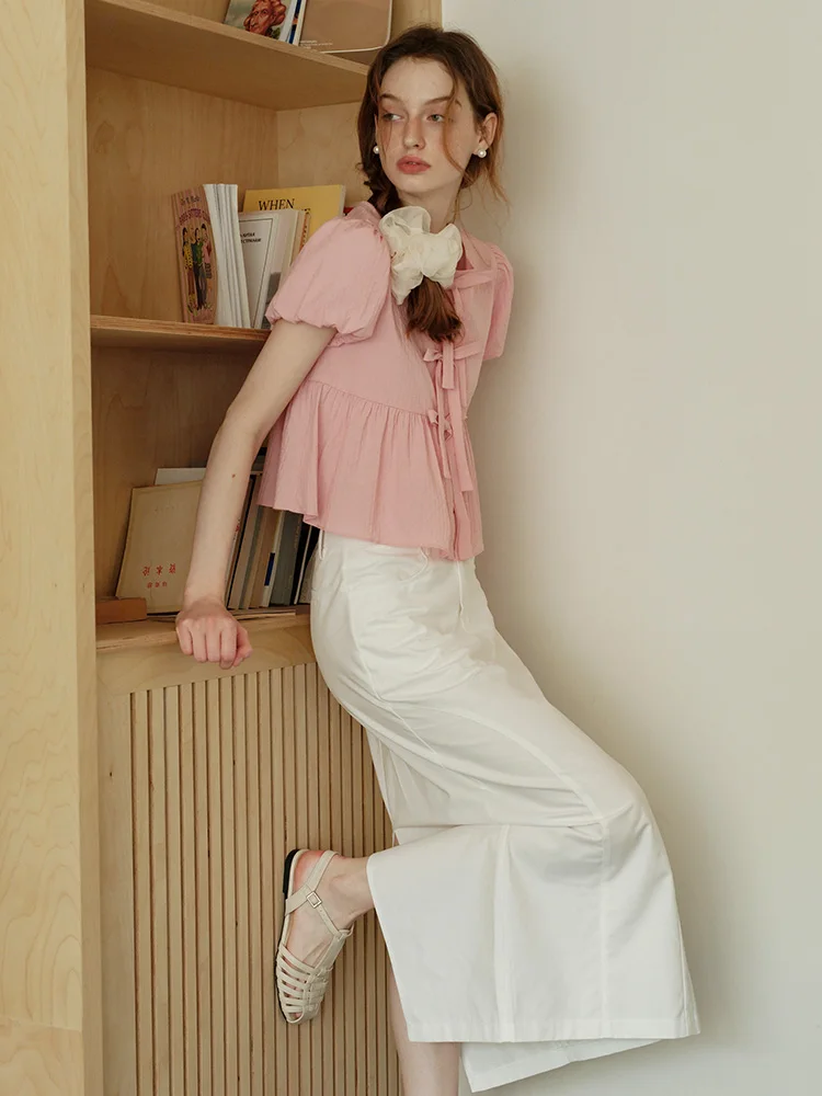 High Waist Straight Cut Midi Skirt White Thin Back Split Women's Summer Fashion Retro Style Button Zipper Pocket Design Skirt