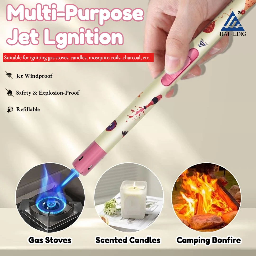 Windproof Refillable Ignition Stick, Jet Flame Lighter for Home & Outdoor Use, Ideal for Kitchen, Candles & Camping Fires