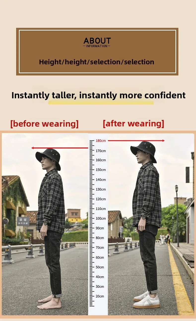 Men's Invisible Height Increasing Shoes 6/8cm German Training Shoes Breathable Genuine Leather Retro Casual Sports Shoes